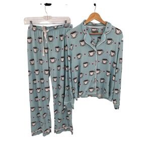 PJ Salvage Women's Pajama Set Size L Coffee Heart Loungewear Relaxed Comfy Soft